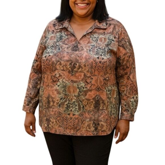 Amy Lynn Of California Womens Floral Print Long Sleeve Collared Blouse Top Size - Picture 1 of 7